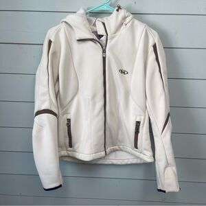 Marker White Hooded Zip-Up Jacket with Brown Accents